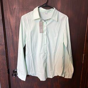 Siliteelon Womens Mint Green Long Sleeve Button Down Blouse Shirt Small NWT